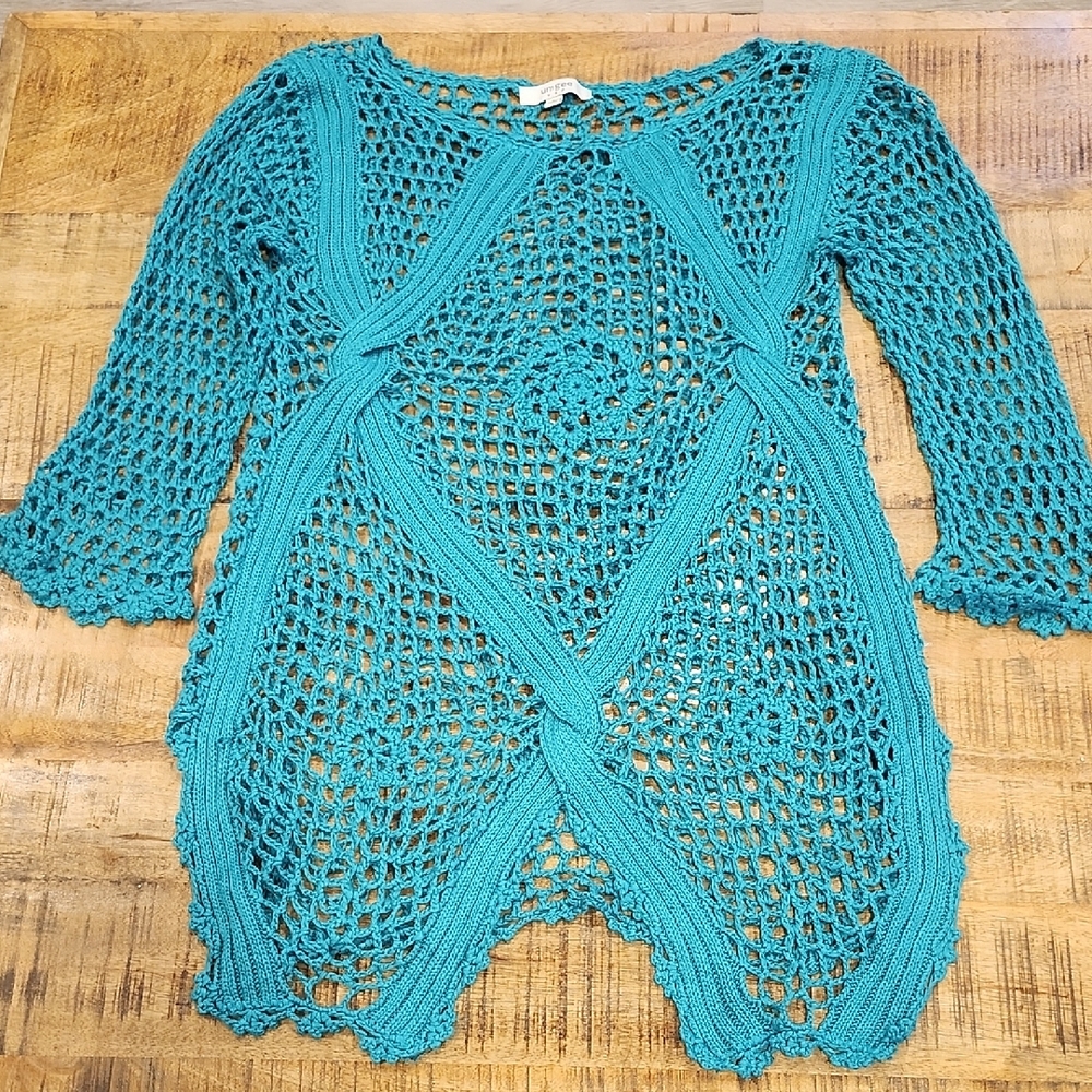 Umgee Turquoise/Green Open Knit Beach Swimsuit Coverup Size Large